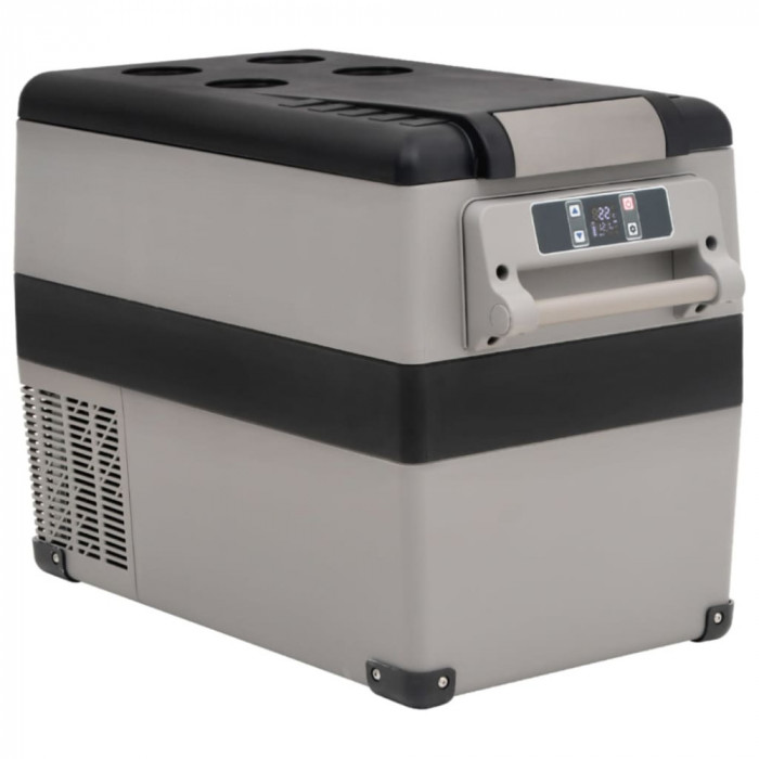 vidaXL Ladă frigorifică cu m&acirc;ner, negru și gri, 55 L, PP și PE 51789
