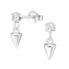 Cercei Argint 925 cu Cristale Swarovski Albe, Conici, Sistem Surub, Cutie Cadou. Cercei Eleganti Argint Femei, 4x13mm