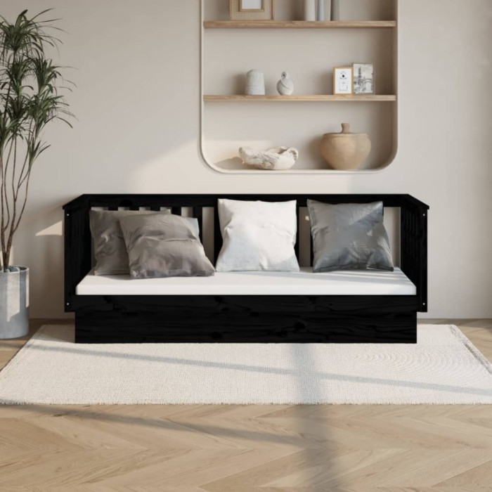 vidaXL Pat de zi, negru, 90x190 cm, lemn masiv de pin 821583