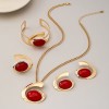 Set Bijuterii Ellegance Colier Bratara Inel Cercei Rosu Auriu Aliaj Zinc