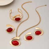 Set Bijuterii Ellegance Colier Bratara Inel Cercei Rosu Auriu Aliaj Zinc