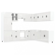 Set dulap de bucatarie 14 piese &bdquo;Porto&rdquo; alb lucios Lemn