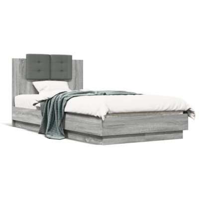 vidaXL Cadru de pat cu tăblie, gri sonoma, 90x190 cm, lemn prelucrat foto