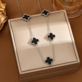Lănțișor Argint cu Pandantiv Trifoi Negru &ndash; Simbol Norocos ARG386F, Argintboutique