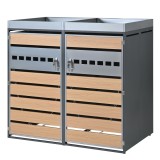 Cutie pentru pubele cu jardinieră integrată și ventilație, dulap &icirc;ncuiabil din două părți, cu 2 uși, 132x80x124,5 cm, Gri+Culoare naturală