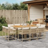 Set mobilier de grădină cu perne, 11 piese, bej, poliratan