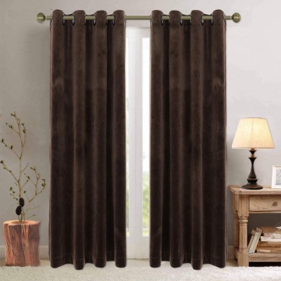 Set draperii din catifea cu inele negre, Madison, 200x210 cm, densitate 700 g/ml, Maro inchis, 2 buc foto