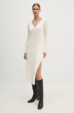 Pepe Jeans rochie IZABEL DRESS culoarea bej, midi, mulată, PL953586
