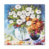 Tablou 3D Vaza cu margarete pictat manual, 50x50cm ulei pe panza, Vali Pop