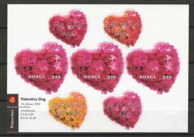 Norvegia 1998 - Valentine&amp;#039;s Day, bloc timbre autocolant neuzate foto