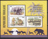 DB1 Fauna Africana Togo Elefanti Lei Rinoceri MS MNH, Nestampilat