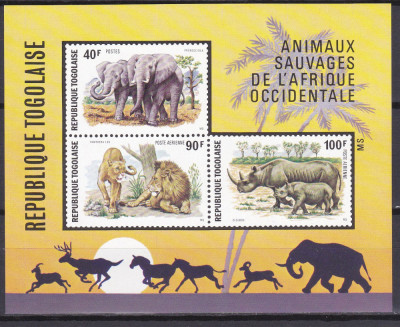 DB1 Fauna Africana Togo Elefanti Lei Rinoceri MS MNH foto