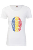 Cumpara ieftin Tricou dama personalizat Romania tricolor amprenta, tricou Romania imprimat DTG, Alb, L, M, S, XL, XXL, Imprimeu grafic, Fruit of the Loom
