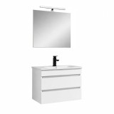 Set Mobilier Baie Leziter Cube 80 Alb Lucios Suspendat cu Chiuveta Ceramica Oglinda 81x46.5x53cm