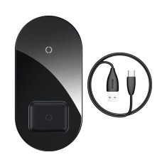 Incarcator wireless Qi 2in1 Baseus Simple 15W pt telefon si Apple Airpods (negru) foto