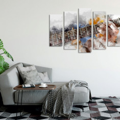 Set 5 tablouri decorative, BC130, 60% bumbac/40% poliester, Rama de lemn, Multicolor