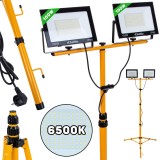 Proiector LED 2 x 100 W cu trepied telescopic pentru constructii, alb rece 6500 K, Keltin K02050