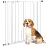 PawHut Barieră de siguranță pentru animale de 104,1H cm cu poartă &icirc;nchidere automată sistem dublu de blocare alb | Aosom Romania