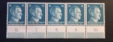 Germania (1941&ndash;1944) -Bandă de 5 Timbre 16Pf cu Margine Superioară, Bare de Siguranță și Valori Contabile "1" p&acirc;nă la "5" (MNH) CLK1