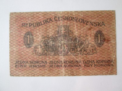 Rara! Cehoslovacia 1 Korunu/Koruna 1919 foto