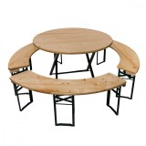 Cumpara ieftin Set berarie ARTHUR din lemn masiv de rasinos O110x72 cm pentru gradina sau terasa o masa si trei banci culoare natur