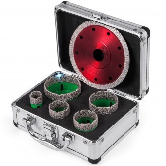 Set 5 carote diamantate si 1 disc taiere pentru gresie, 22-65 mm, prindere M14, umed sau uscat foto