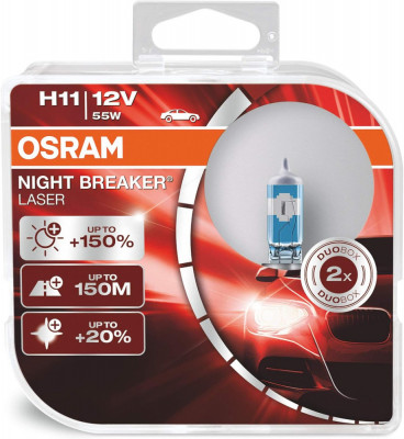 Set 2 becuri halogen H11 12V Osram Night Breaker Laser +150% foto