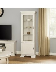 Vitrina living VMW1, 2 usi, 4 polite, Pal melaminat, cu insertii MDF, Alb Antichizat