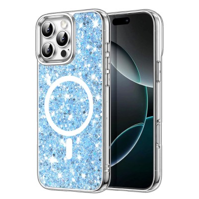 Husa Iphone 16 Pro Max Techsuit Sparkly Glitter magsafe albastru foto