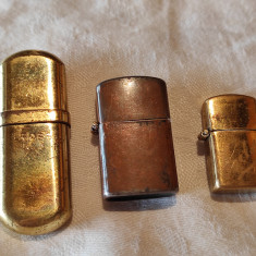 lot 3 BRICHETE cu BENZINA 1 e BRASS no 3 FUNCTIONALE VECHI piese de COLECTIE