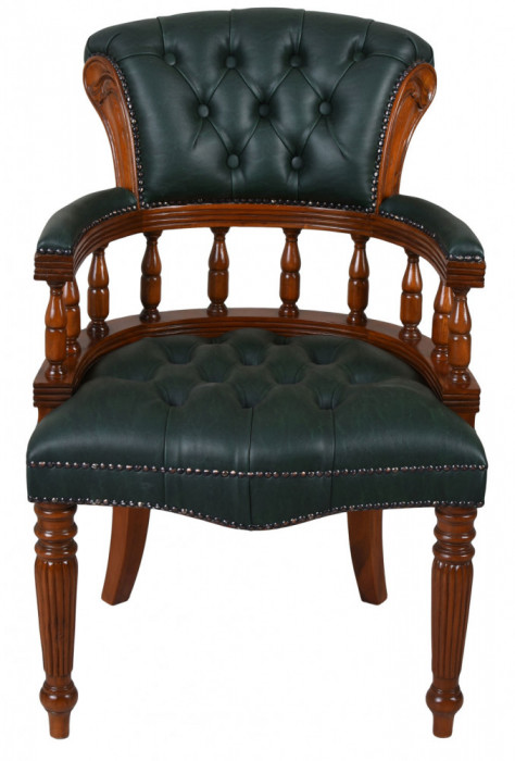 Scaun Chesterfield din lemn mahon cu tapiterie verde MAR236