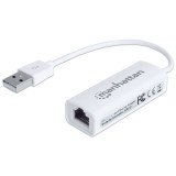 Adaptor , Manhattan , USB 2.0 10/100 Mbps RJ45 , alb