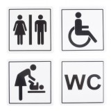 Set 4 Indicatoare Autocolante WC 12x12cm, Plastic, Universal, Barbati, Femei, Persoane Dizabilitati, Schimbat Bebeluși, Semnalizare