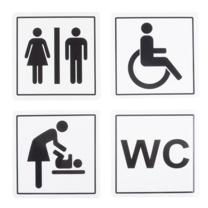 Set Indicatoare Autocolante, Model WC, Plastic, 12x12cm, 4 Bucăți