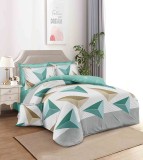 Cumpara ieftin Lenjerie de pat matrimonial cu husa elastic pat si fata perna dreptunghiulara, Caiside, bumbac mercerizat, multicolor