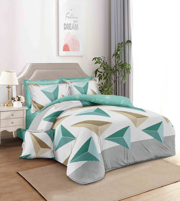 Lenjerie de pat pentru o persoana cu 2 huse de perna dreptunghiulara, Caiside, bumbac mercerizat, multicolor
