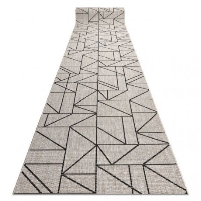 Traversa sisal Floorlux model 20605 Triunghiuri, Geometric argintiu si negru, 70 cm foto