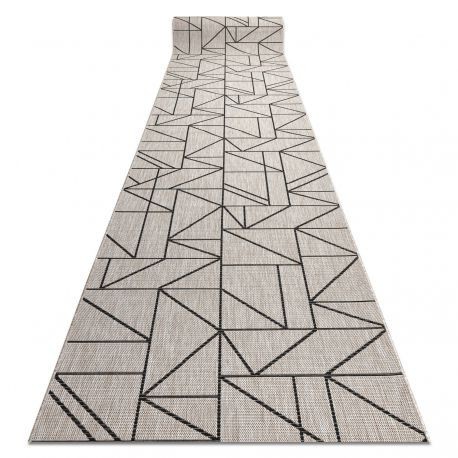 Traversa sisal Floorlux model 20605 Triunghiuri, Geometric argintiu si negru, 70 cm