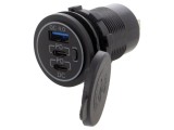 Alimentator USB cu 2 USB C și USB A, 12-24V DC, negru
