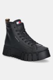 Tommy Jeans sneakers din piele TJW VULC FLATFORM LEOPARD culoarea negru, EN0EN02858