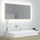 Oglindă de baie cu LED, stejar sonoma, 90x8,5x37 cm, acril, vidaXL