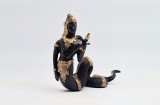 statuie bronz NAGA mitologie indiana asiatica partial aurit religie budista sec XX cca 21 x 20 x 12 cm decor oriental hindu