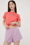 Champion pantaloni scurți 114926 femei, culoarea violet, neted, high waist 114926-BS148