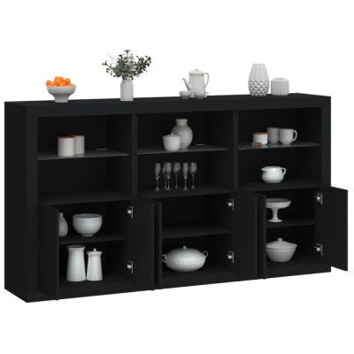 Servantă cu lumini LED, negru, 181,5x37x100 cm foto