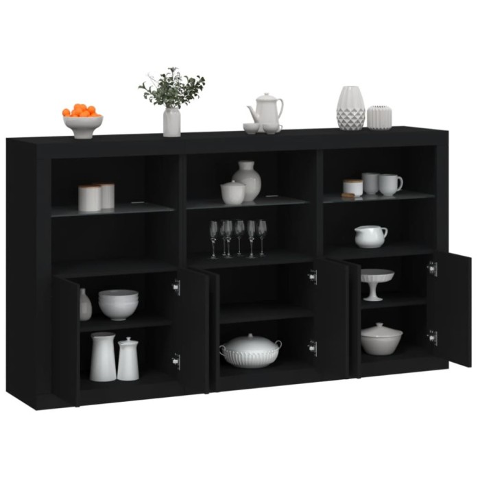 Servantă cu lumini LED, negru, 181,5x37x100 cm