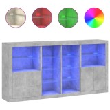 Servanta cu lumini LED, gri beton, 202x37x100 cm
