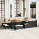 Set de Canapea Grădină vidaXL 12 Piese cu Perne Ratan Poli Negru, Canapea Grădină vidaXL 2- Locuri cu Spațiu de Stocare &amp; Perne Ratan Poli Negru, Set