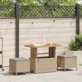 Set mobilier grădină, 3 piese, perne bej, poliratan &amp; acacia