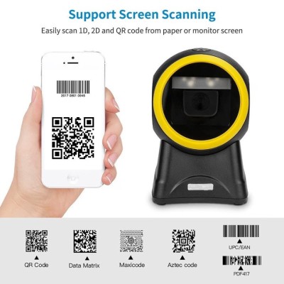 Scaner de coduri de bare cu cablu USB, 1D 2D QR, Omnidirectional, negru-galben foto