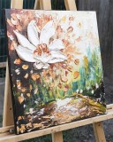 Cumpara ieftin Tablou impasto pictat manual, Floare alba, 40x40cm acril pe panza in relief efect 3D, Kenny Varniote